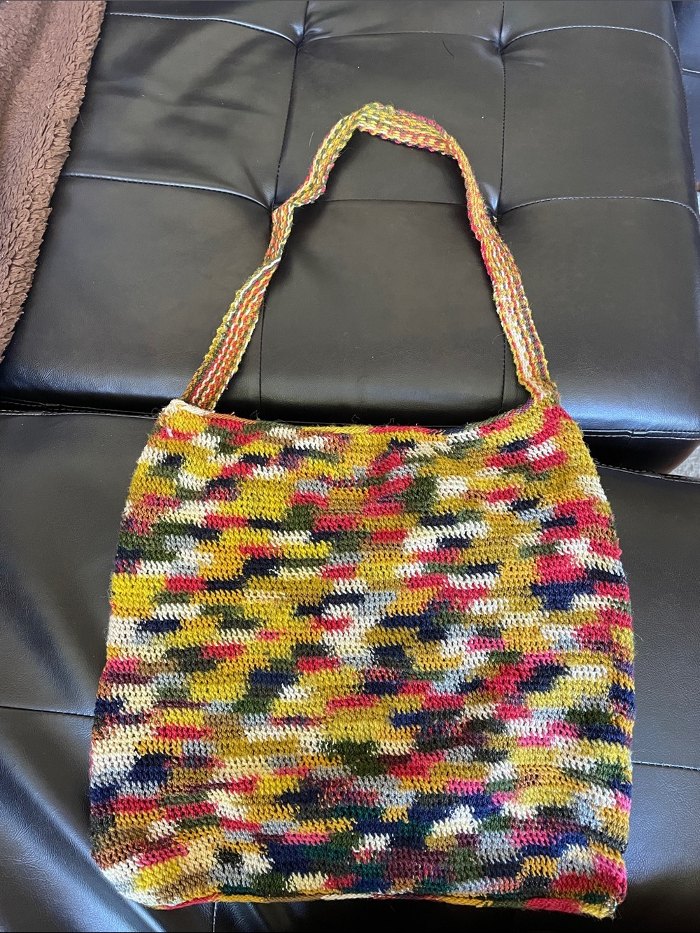 Handcrafted Multicolor Knit Shoulder Bag - Yellow Accent